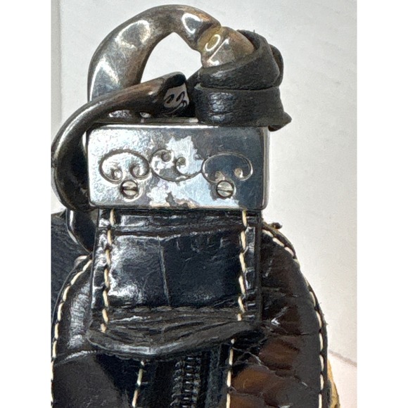 Brighton Woven Straw Hobo Shoulder Bag Brown Croc Leather Trim Silver Chain Trim - Picture 8 of 10